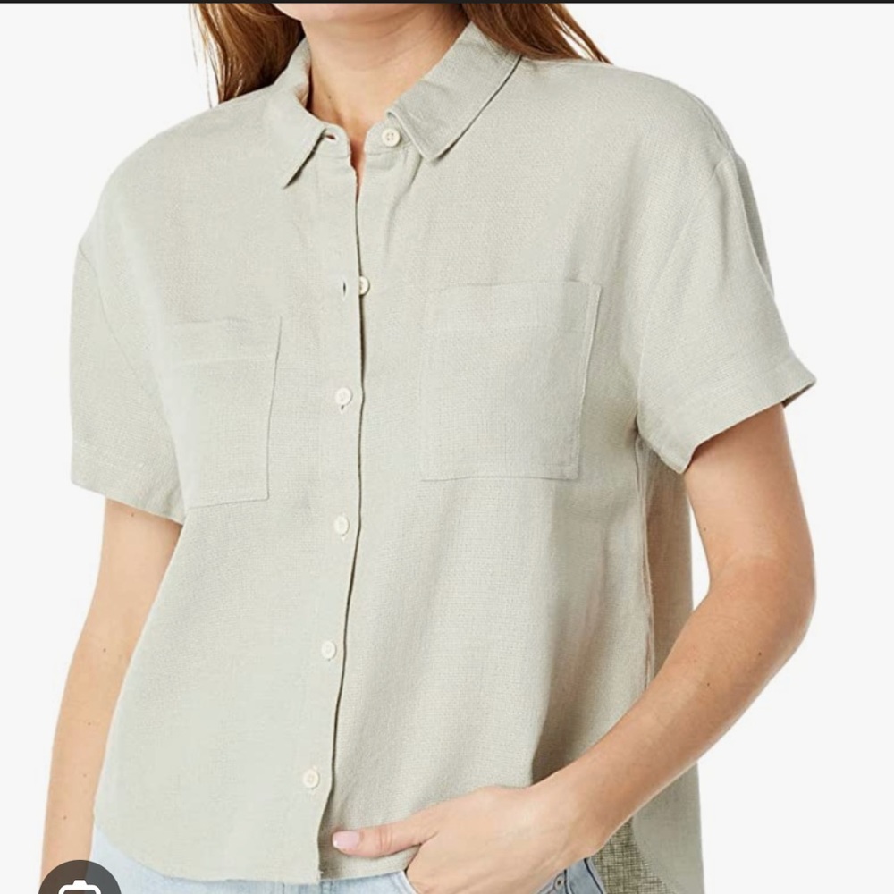 Madewell Ashen Sage Green Breezewoven Beachside Shirttail Top